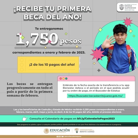 Calendario de pagos Medio Superior Beca Benito Juárez 2023